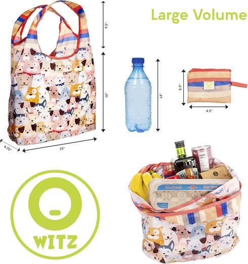O-WITZ 5 Pack Reusable Grocery Bags | Vibrant Tote Bag for Groceries, Gym, Office, Beach | Washable Design with Large