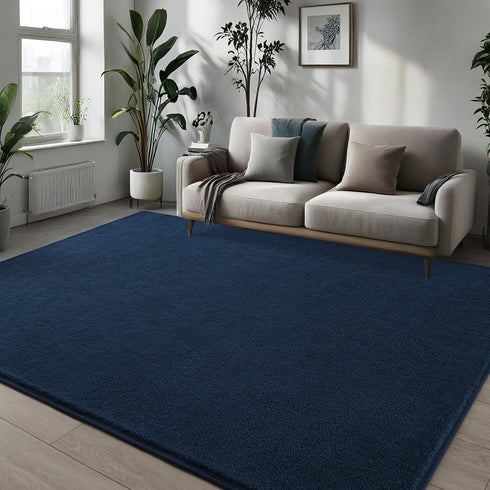 Area Rugs for Bedroom Living Room, 4x6 Navy Blue Thickened Memory-Foam Indoor Carpet, Modern Aesthetic