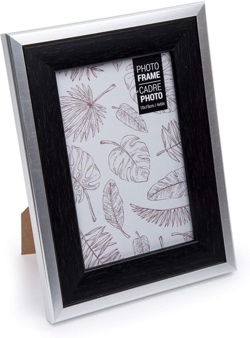 Modern-Contemporary Woodgrain Metallic Photo Frame - 4 x 6 inches, Black for Countertop Display