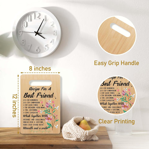 Friends Cutting Board, Kitchen Gifts for Women Friends, Bamboo Chopping Board Presents for Best Friend Bestie Sister Birthday Christmas, Recipe for A Best Friend, Kitchen Cooking Decor Favors -10
