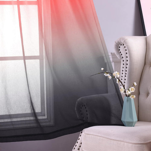 KOUFALL Red Curtains for Kids Bedroom, 2 Panels Sheer Gamer Curtains for Boys Room, 63 Inch Length