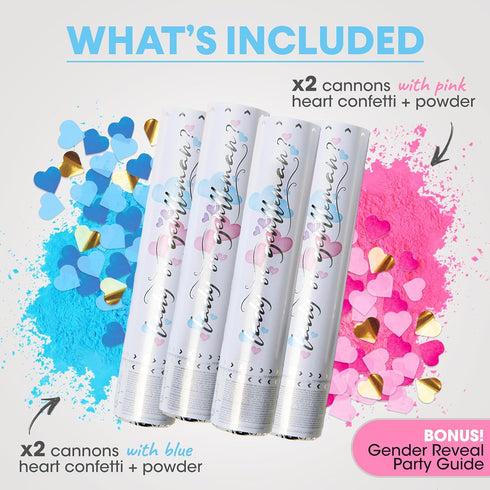 2 2 4 Pack PrimePure Gender Reveal Confetti Cannon - Biodegradable Powder & Heart Shaped Confetti Poppers - Pink