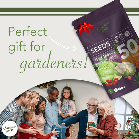 Pack 50 25,000 Garden Vegetable Seeds Pouch - Varieties of Vegetable, Herb & Flower Seeds for Planting - Non GMO