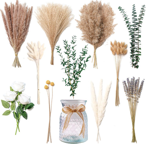 RoseTalk Faux Flower Arrangement with Vase, Center Pieces Decoration for Table, Pampas Grass Floral Dcor, Thanksgiving