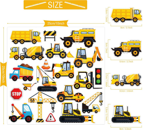 Tevxj Construction Vinyl Gel Clings, 20 Pcs Yellow & Black Transportation Stickers for Kids, Reusable Wall Decor