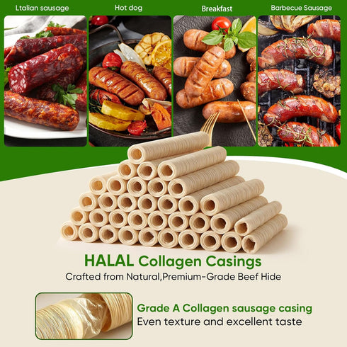 15m/49ft 30mm/ 13/16'' 1 FAIRSKY HALAL Grade A Collagen Sausage Casings, Edible Drying Casing Longer Length