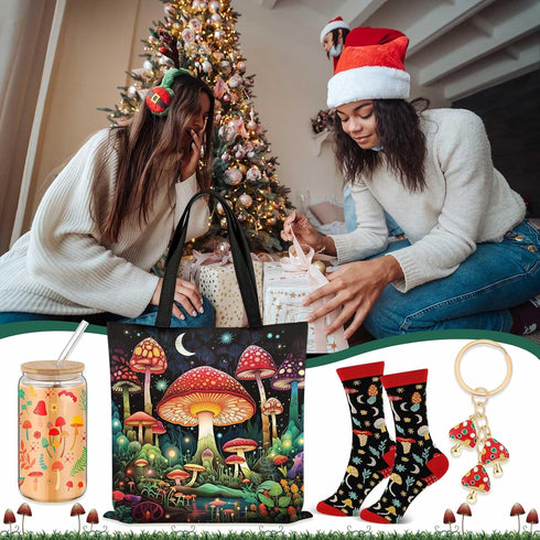 4 16oz Paterr Pcs Mushroom Gifts for Women Mushroom Lover Gift for Mother's Day Birthday Decorations, with Canvas Tote