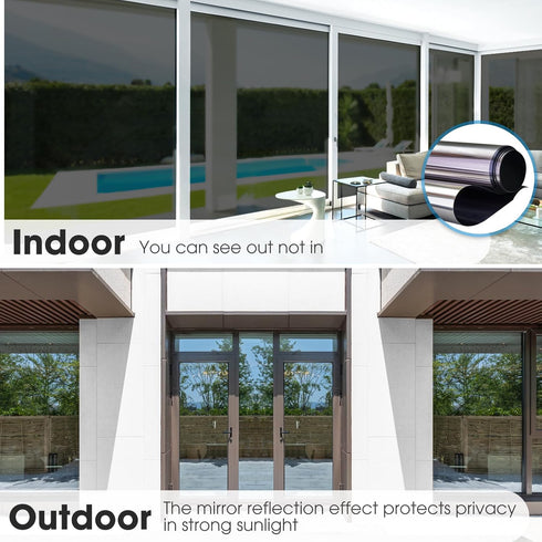 Coavas One Way Window Privacy Film, Heat Blocking Window Tint for Home, Non-Adhesive Anti-UV Covering