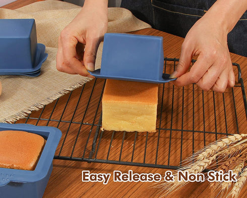 Webake Silicone Square Mold 3x3 Inch Mini Cake Pan, Pack of 4 for Individual Portion Baking Molds