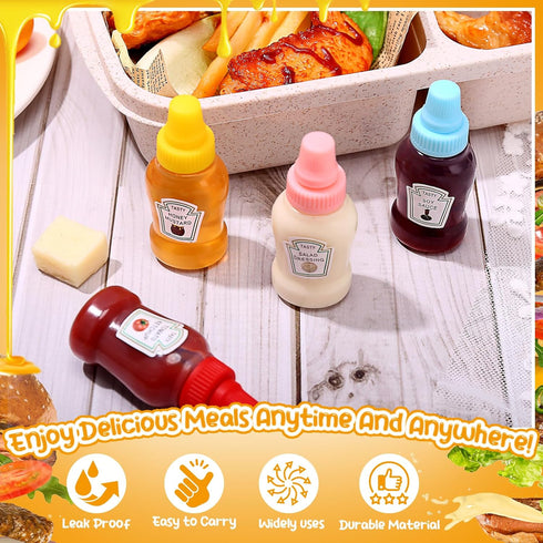 16 Bottles,25ML pcs Mini Ketchup Condiment Squeeze Bottles Plastic Sauce Container for Kids Lunch box Portable