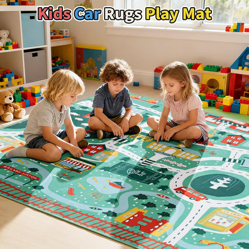 UKISS Rug55"x55" Educational Play Traffic Road Kids Car Mat,Non-Slip Washable City Kids Play Mat,Area Rug Kid Carpet