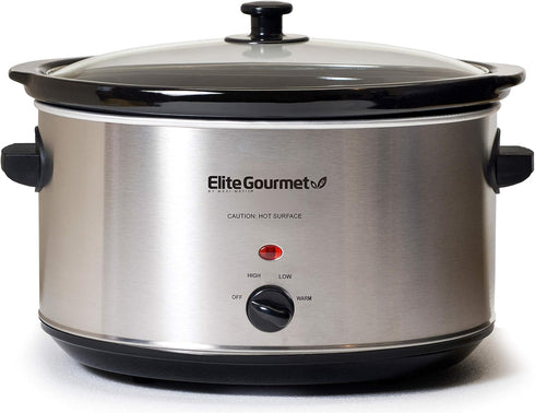 Elite Gourmet Stainless Steel Slow Cooker, 8.5 Quart, Dishwasher-Safe with Tempered Glass Lid