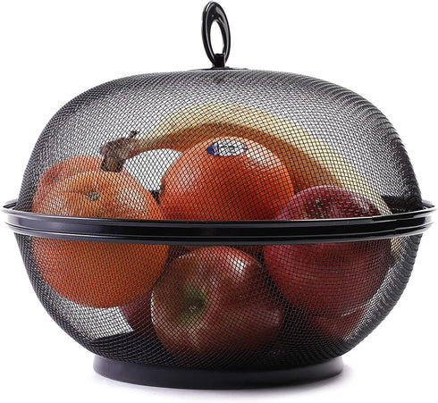 Juvale Black Mesh Fruit Baskets with Lids, 10 Inch Restaurant Kitchen Produce Containers, 2 Pack