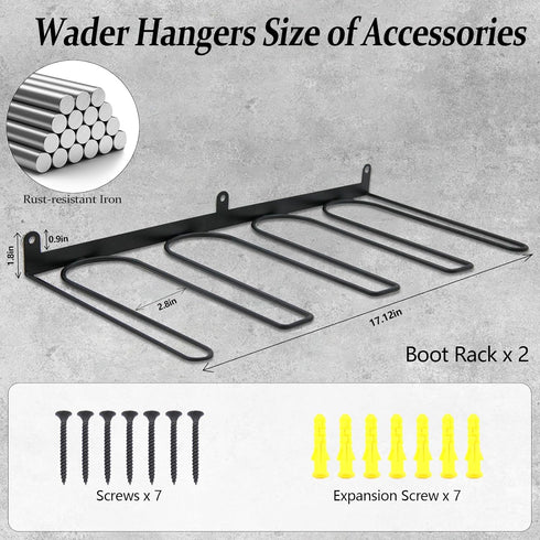 4 (2-Pack) Wall-Mounted Boot Rack Organizer for Tall Boots - Pair Metal Boot Organizer Including Wader Hangers, Perfect