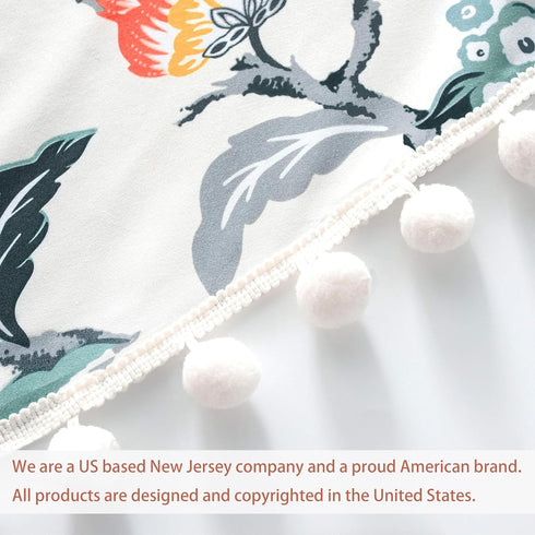 DriftAway Ada Botanical Print Lined Thermal Insulated Window Valance, 52 Inch by 18 Inch, Ivory Orange Teal