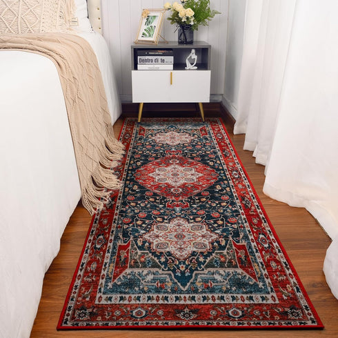YJ.GWL Area Rug 2x6 - Washable Non-Slip Hallway Runner Rug, Vintage Red Carpet for Bedroom, Kitchen, Bathroom