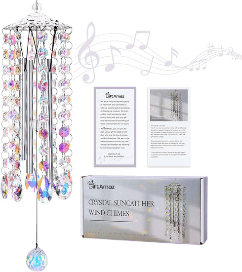 GiftAmaz Crystal Suncatcher Wind Chimes with 4 Tuned Tubes, Hanging Prism Rainbow