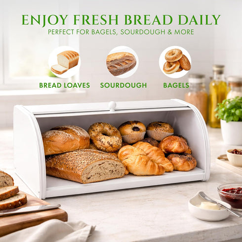 Countertop FINESSY Large Bread Box White for Pantry, Bread Box for Kitchen Stainless Steel, Breadbox Keeper for Fresh