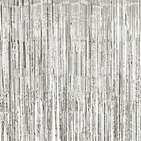 Allgala 2-Pack Silver Tinsel Table Skirt, 29x108 Inch Metallic Foil Fringe for Party Event, Parade Float Decoration