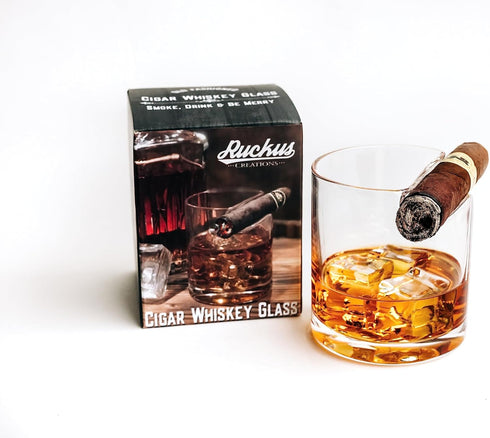 Premium Cigar Holder and Whiskey Glass - Old Fashioned Dual-Purpose Cigar Rest, Whisky Gift for Men, Father, Boyfriend,