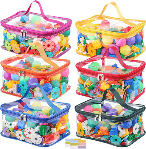 6 Packs Clear Toy Storage Bags, Colorful PVC Waterproof Toy Organizer with