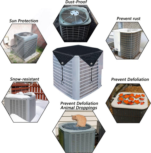 Air Conditioner Cover for Outside Units, Heavy Duty Central AC Winter Cover, Waterproof Snow-Resist, Black