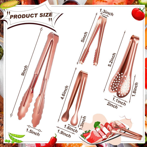 12 Pieces Tongs for Serving Utensils Mini Serving Tong Stainless Steel Appetizer Tongs Ice Sugar Tong Food Tong Cooking Tong for Salad Kitchen Buffet Party, 5 Inch, 9 Inch (Rose Gold) by Sawysine