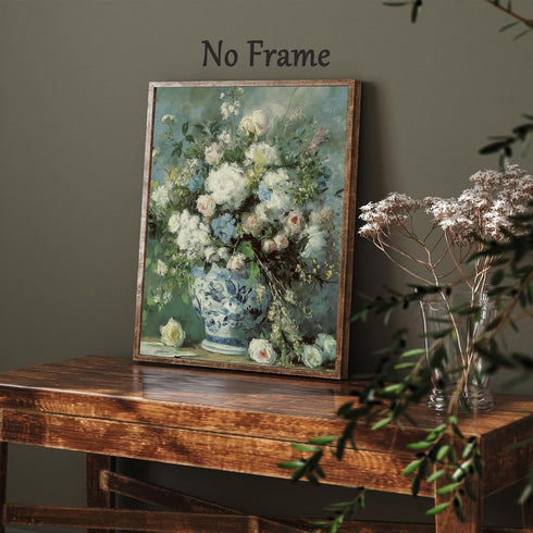 Still Life Flower Wall Art, Vintage Floral Oil Painting Print, Farmhouse Floral Pictures, 16x20in No Frame