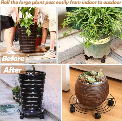 3 Packs 13.8 Inches Large Metal Plant Caddy with Wheels Plant Dolly Heavy Duty Rolling Plant Stand with Casters