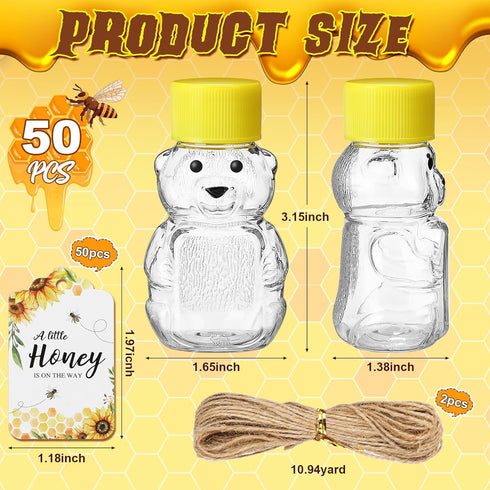 50 Sets 2oz 50 50 2 FoldTier Plastic Honey Bear Bottle Gifts Bear Shape Clear Empty Honey Jar with Screw Yellow Lid