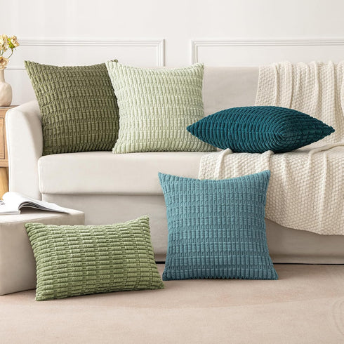 MIULEE Pack of 2 Decorative Corduroy Throw Pillow Covers, 20x20 Inch, Soft Boho Striped for Modern Farmhouse Home Decor