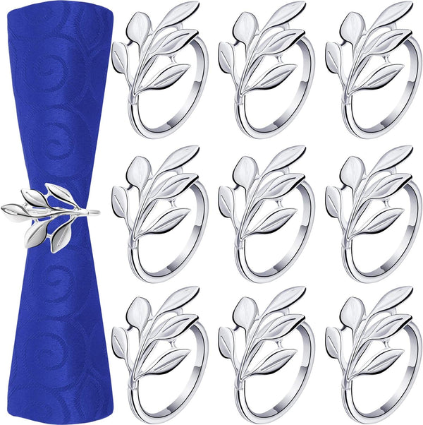 Hotop 12 Pcs Silver Metal Leaf Napkin Rings Set, Glossy Table Holders for Vintage Wedding, Thanksgiving, Christmas Decor