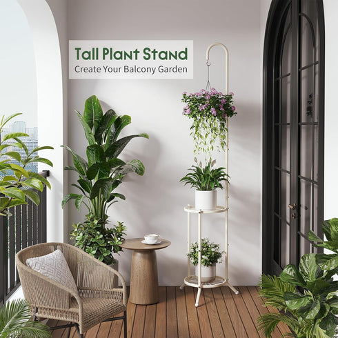 WELUKGUUD 2-Tier Hanging Plant Stand Indoor and Outdoor , Space-Saving Iron Planter Shelves, Multiple Flower Pot