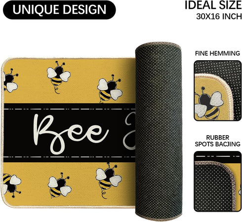 Welcome Mat Front Door Yellow Bee Decor, Indoor Outdoor Entryway Doormat, Summer Kitchen Bath Mat, 30 x 16 Inch
