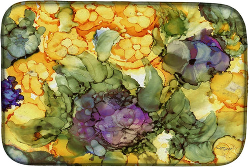 Caroline's Treasures 8958DDM Abstract Flowers Dish Drying Mat, Purple and Yellow Absorbent Pad for Kitchen Counter, 14