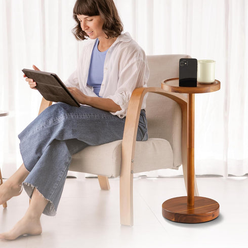 22" (1, BLUEWEST Drink Table, Tall Compact Side Table with Phone Slot and Weighted Base, Durable Pedestal Table Accent