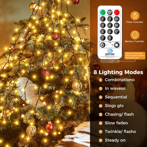 480LED 9.8FT 16 8 Dimmable litogo Christmas Tree Lights, x Lines Fairy Xmas Lights with Remote Modes, Timer Waterproof
