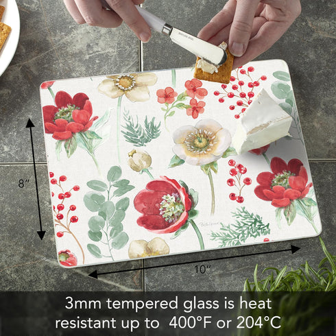 CounterArt Floral Traditions 3mm Heat Tolerant Tempered Glass Cutting Board, 10” x 8”, Dishwasher Safe