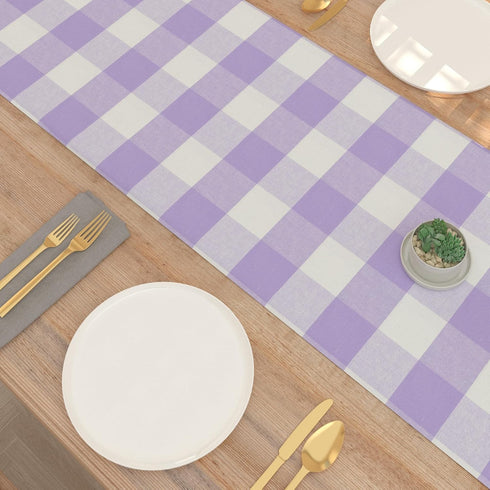NATUS WEAVER 2 12" 60" Lilac & White Side Buffalo Check Farmhouse Table Runner for Family Dinners or Gatherings Indoor