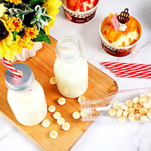40 Sets 40 40 (Silver,8 oz) Irenare Plastic Small Milk Bottles with Straws and Metal Lids Clear Plastic Bottle