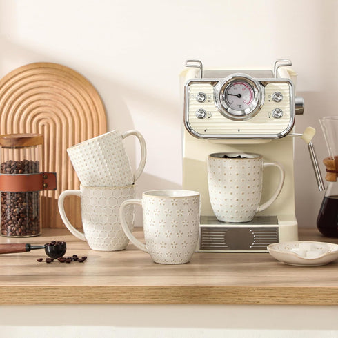 16 OZ Set 4 Set, MALACASA LYDIA Coffee Mugs, Ceramic Mugs of with Handle, Embossment Cups for Latte, Hot Tea