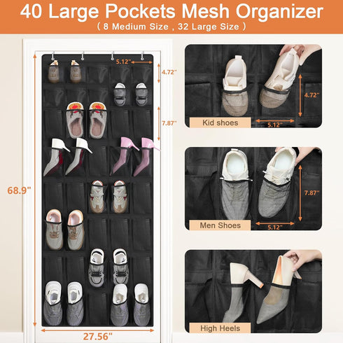 40 Closet Closet 1 Pack FENTEC Large Pockets Over The Door Shoe Organizer, Mesh Hanging Shoe Organizer Shoe Rack