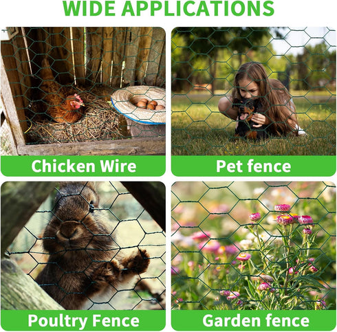 Bittesnew 16 600 Inches x Chicken Wire for Floral Arrangements, Green Chicken Wire, Hexagonal Galvanized Wire Mesh