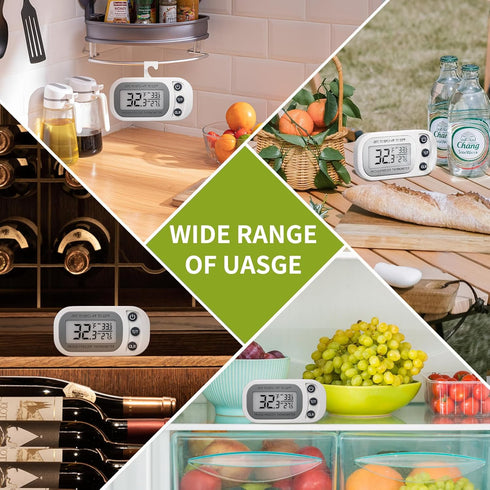 Digital Refrigerator Thermometer 2 Pack, Waterproof Fridge and Freezer Thermometer with Large LCD Screen