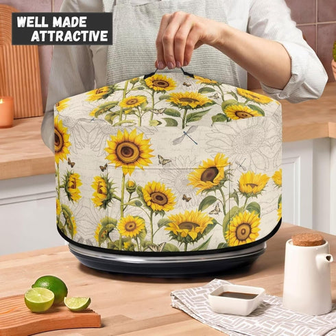Kitchen Appliance Dust Covers for 6 7 8 Quart Slow Cooker, Sunflower Butterfly Oval Design, Pocket for Clean Kitchen