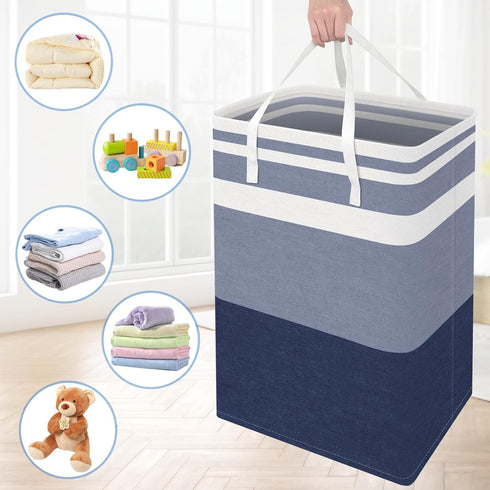 BlissTotes 3-Pack Laundry Basket, Waterproof Hamper, Collapsible Tall Clothes Hamper, Gradient Blue, 125L