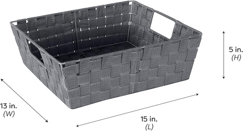 Simplify Large Woven Strap Tote, 2 Pack, Grey, Decorative Storage Basket for Organizing Accessories