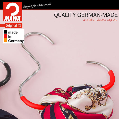 Mawa Scarf, Shawl, Belt Organizer - Non-Toxic Metal Hanger with Grip Coating - Set of 5, Red