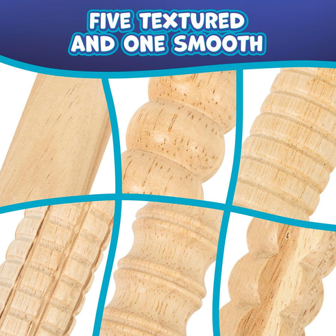 2 Set 6 7.25 inches READY LEARN Mini Textured Wooden Rolling Pins | of | | Turning Handles | Rollers for Kids' Dough