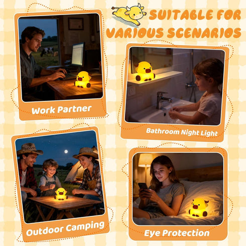 Dimmable YuanDian Highland Cow Night Light, Squishy Silicone Lamp.Rechargeable, with Timer, Touch Control Bedside